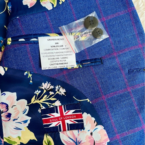 Soul Of London Sports Coat Blazer Size 38R Blue Pink Floral Spring EUC - Picture 4 of 15